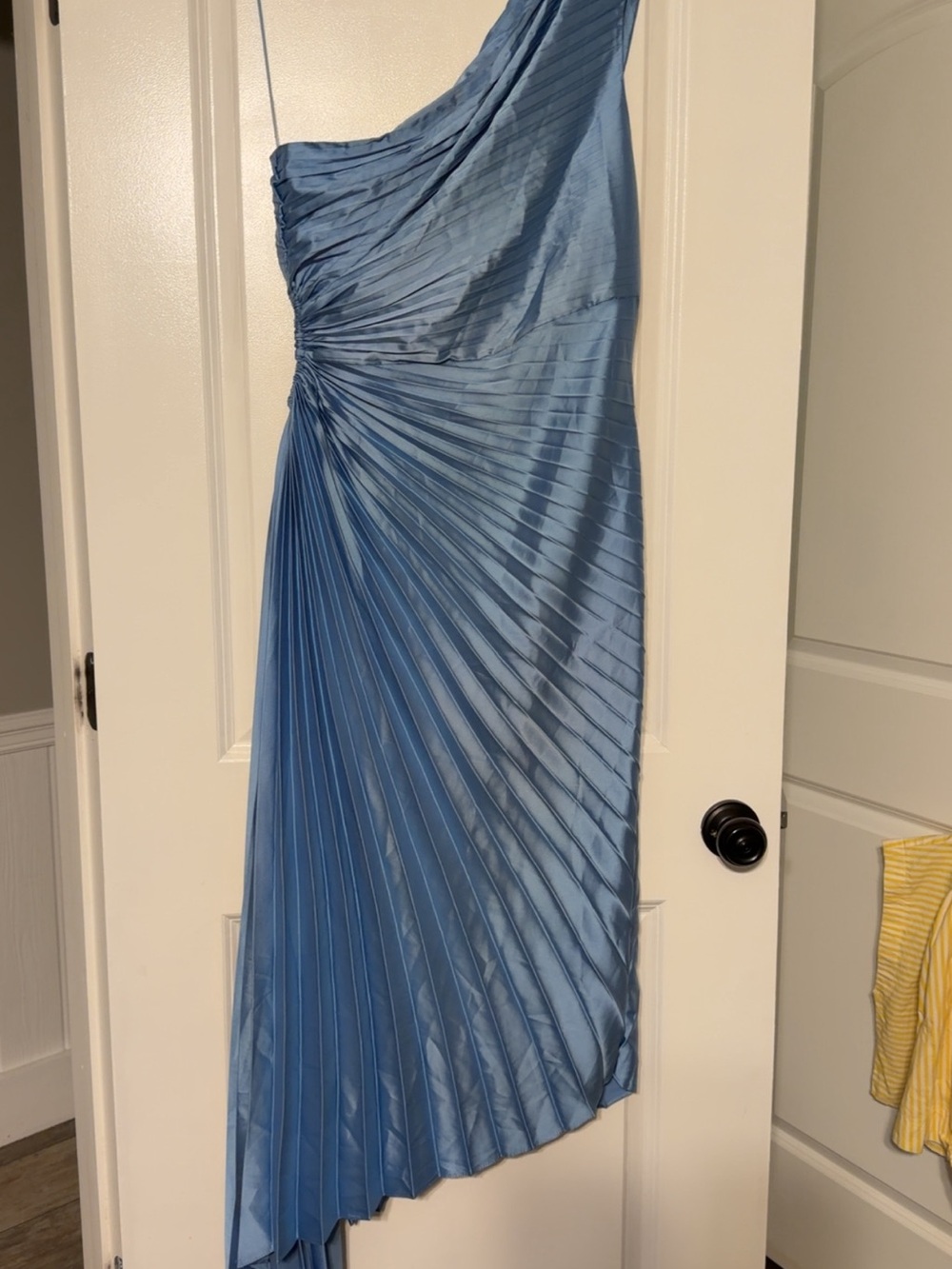 Vici One-Shoulder Pleated Dusty Blue Gown